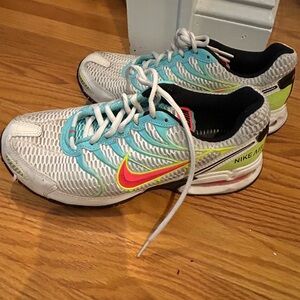 Nike Air White and Teal Sneakers with Pink Swoosh